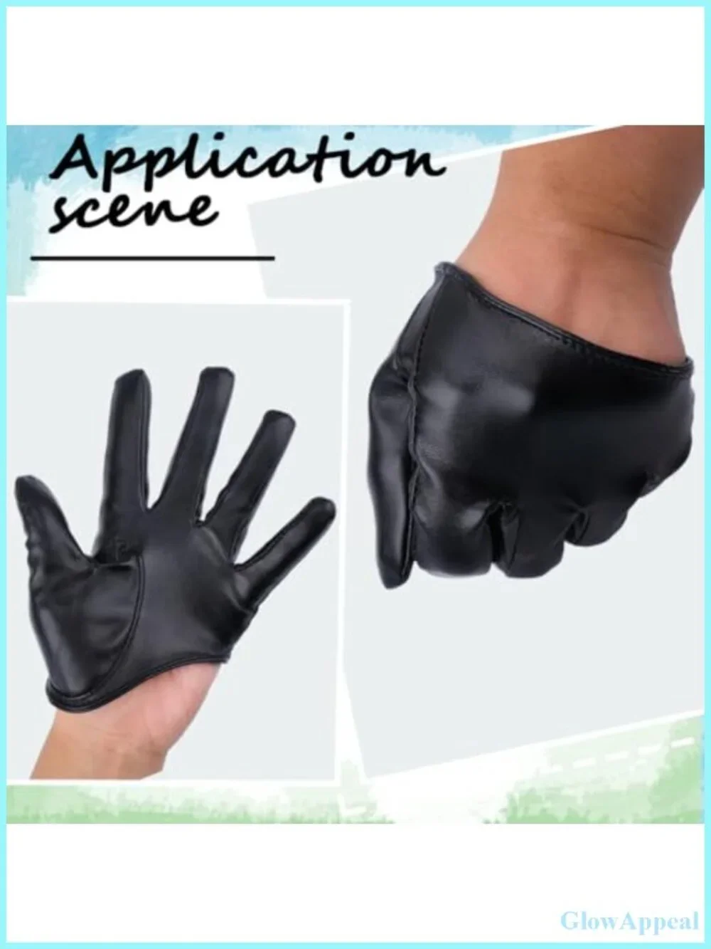 Women Faux Leather Dancing Wet Look Extra Short PU Leather Half Palm Gloves